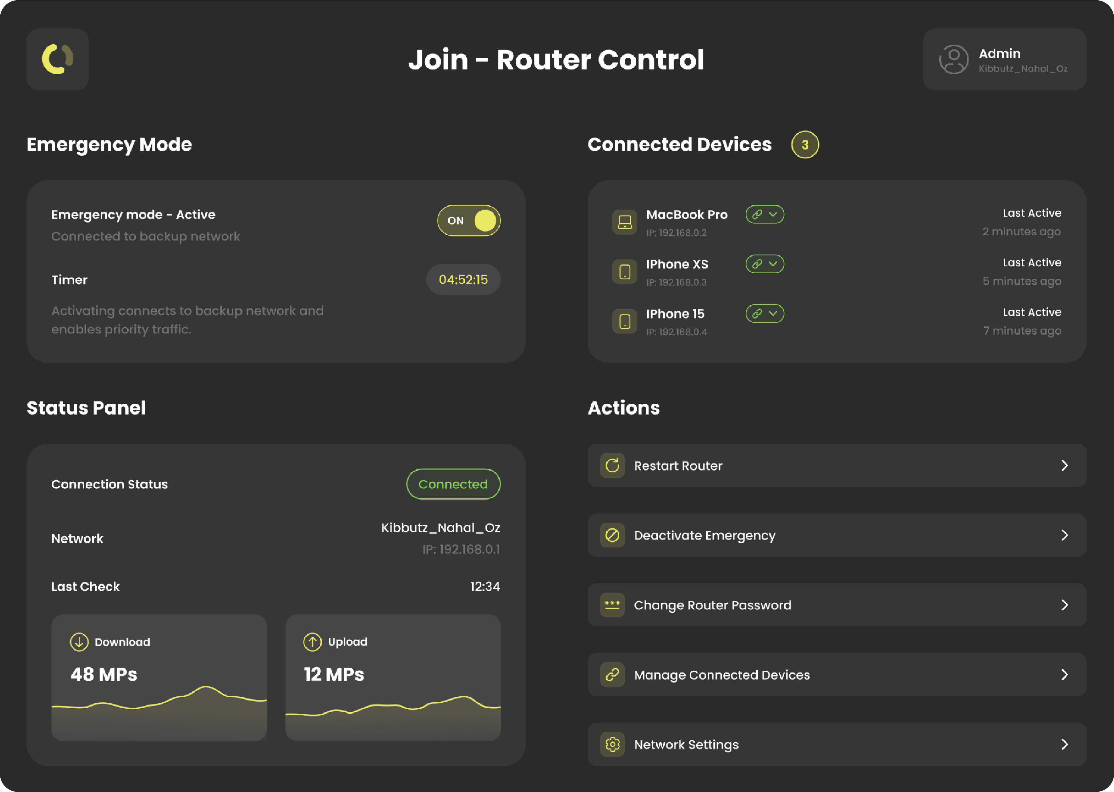 Join Router Control dashboard
